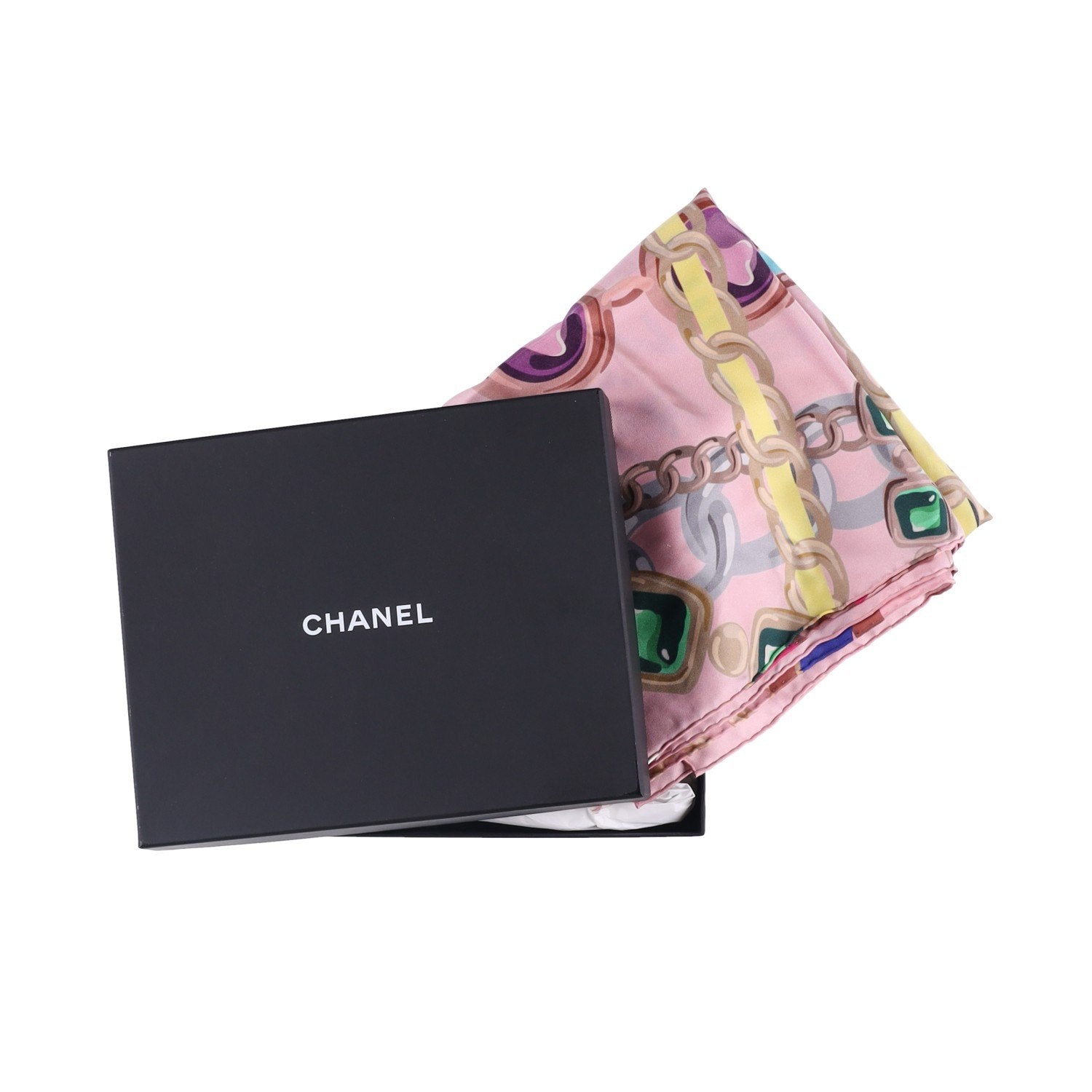 Chanel Jewellery and Chain Print Silk Scarf — Pink, view 3