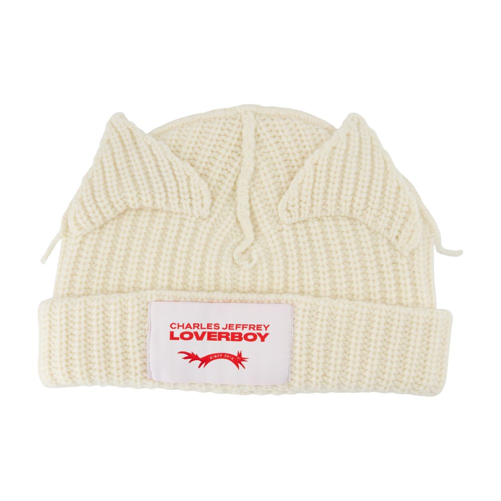 Charles Jeffrey Loverboy 052132501-ECR Chunky Ears Wool Beanie — White by Charles Jeffrey Loverboy