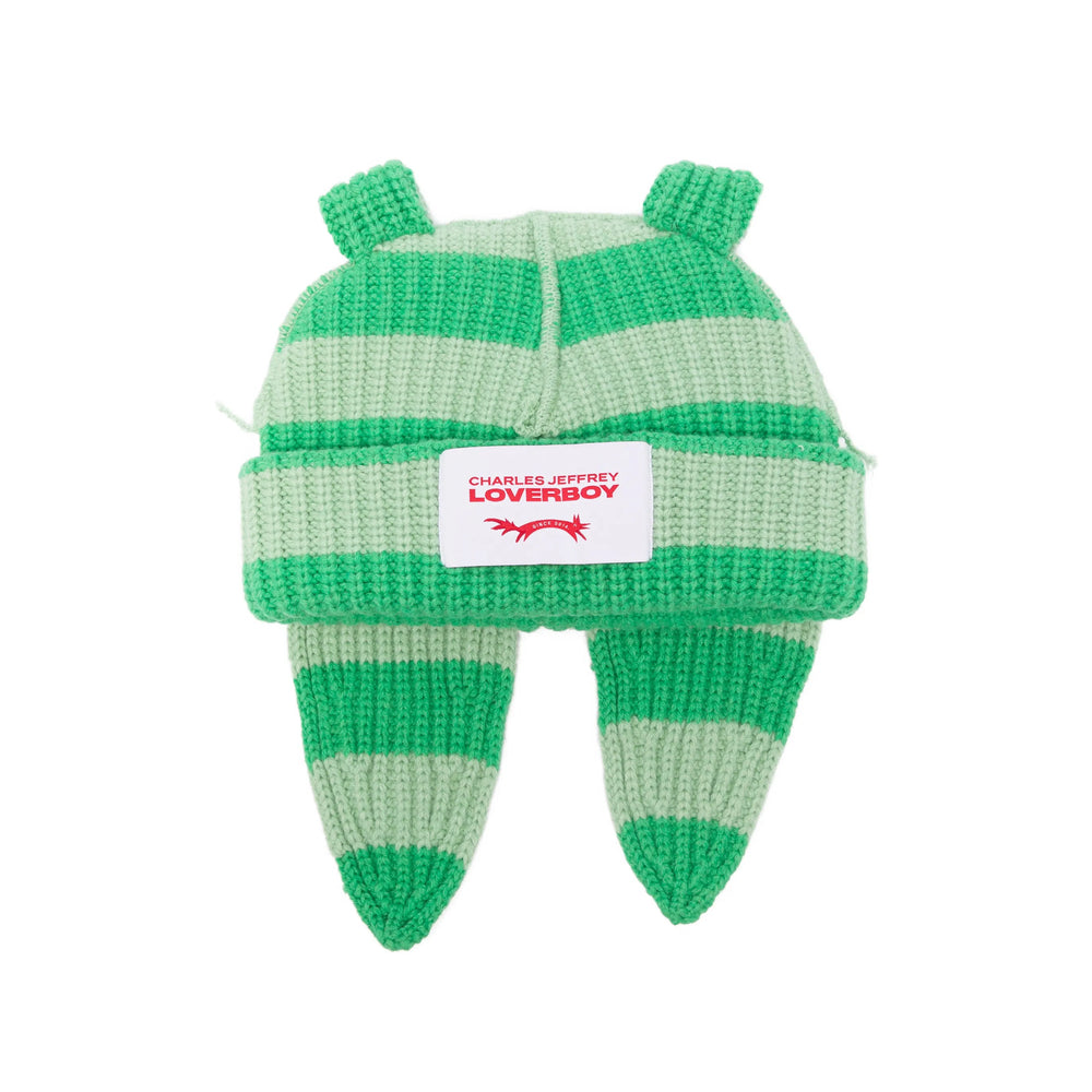 Charles Jeffrey Loverboy 062130208 Striped Lambswool Beanie — Green by Charles Jeffrey Loverboy