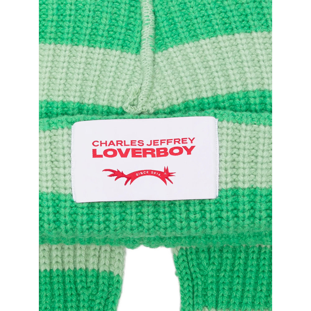 Charles Jeffrey Loverboy 062130208 Striped Lambswool Beanie — Green, view 3