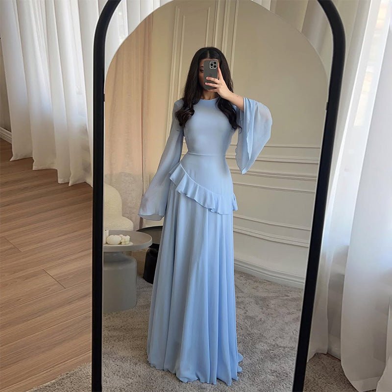 Chiffon Ruffle Gown with Tie-Back, view 2