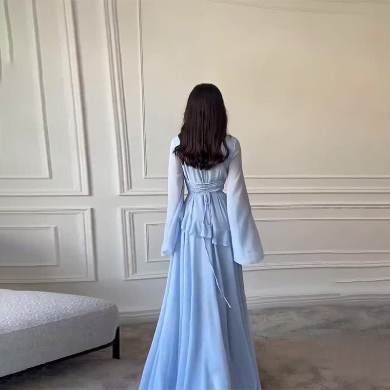 Chiffon Ruffle Gown with Tie-Back, view 3