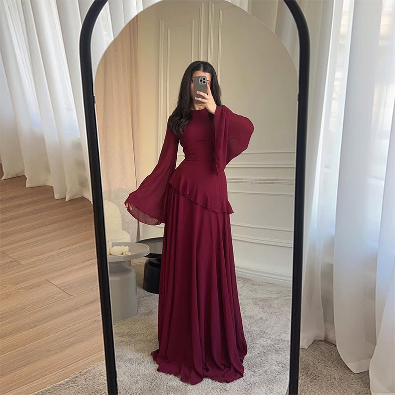 Chiffon Ruffle Gown with Tie-Back, view 4