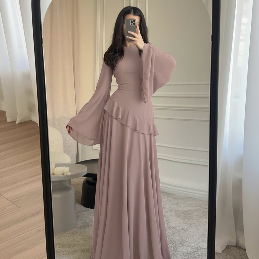 Chiffon Ruffle Gown with Tie-Back, view 5