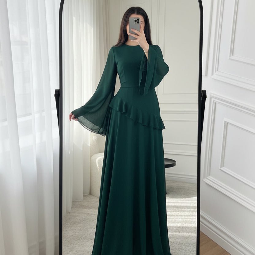 Chiffon Ruffle Gown with Tie-Back, view 6