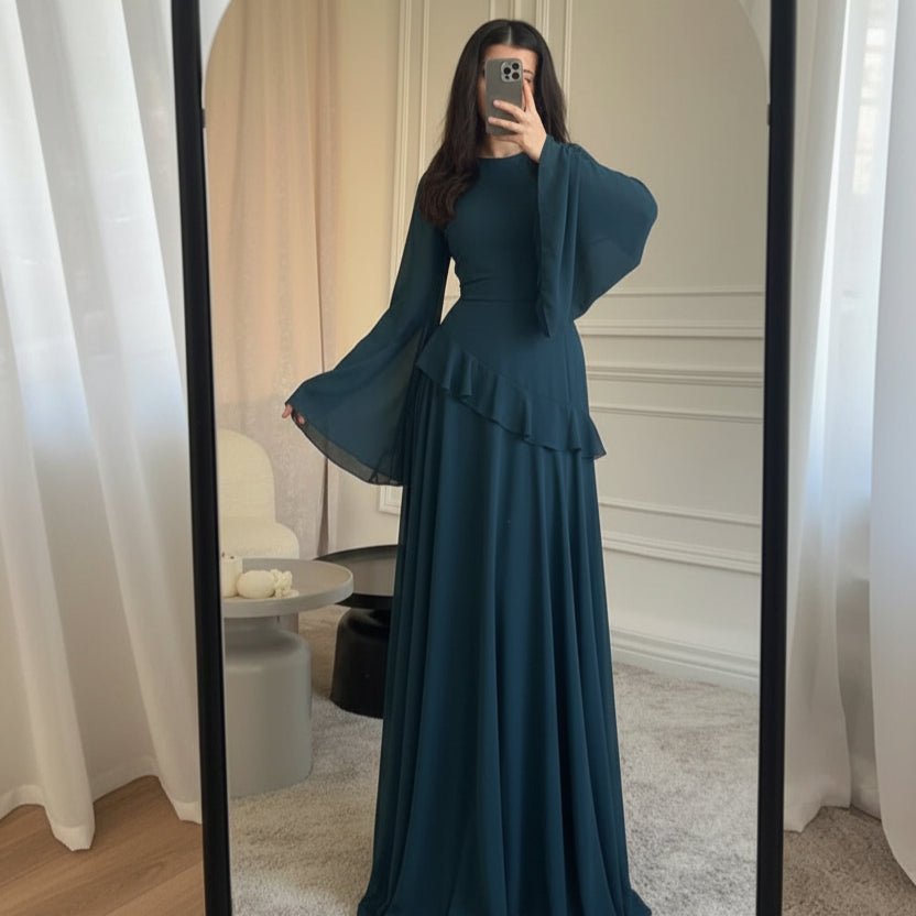 Chiffon Ruffle Gown with Tie-Back, view 7