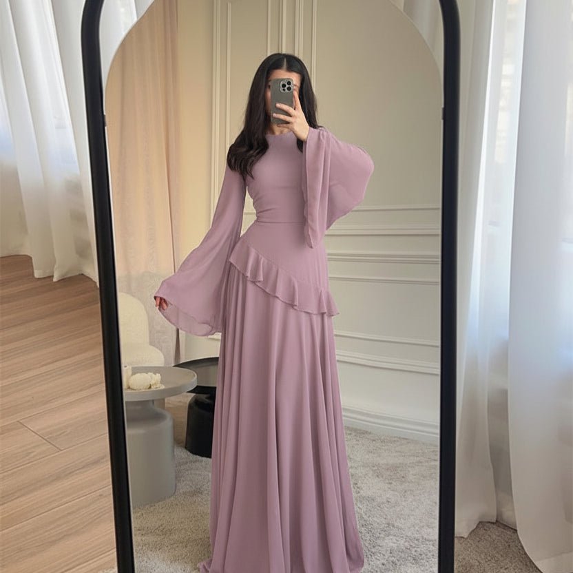 Chiffon Ruffle Gown with Tie-Back, view 8