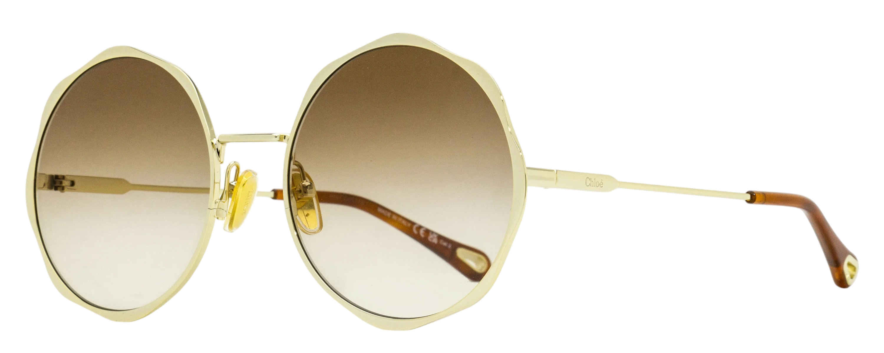 Chloé CH0184S Scalloped Rim Round Sunglasses — Gold by Chloé