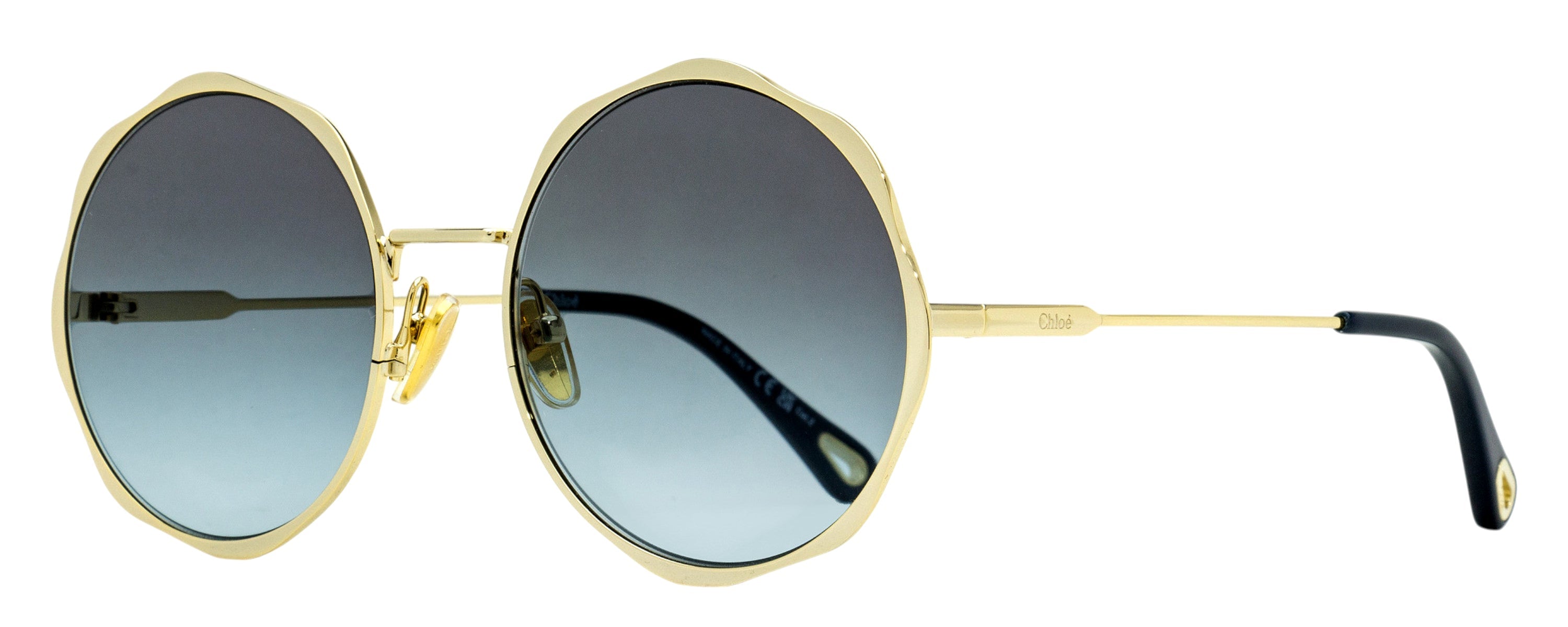 Chloé CH0184S Scallop Rim Round Sunglasses — Gold by Chloé