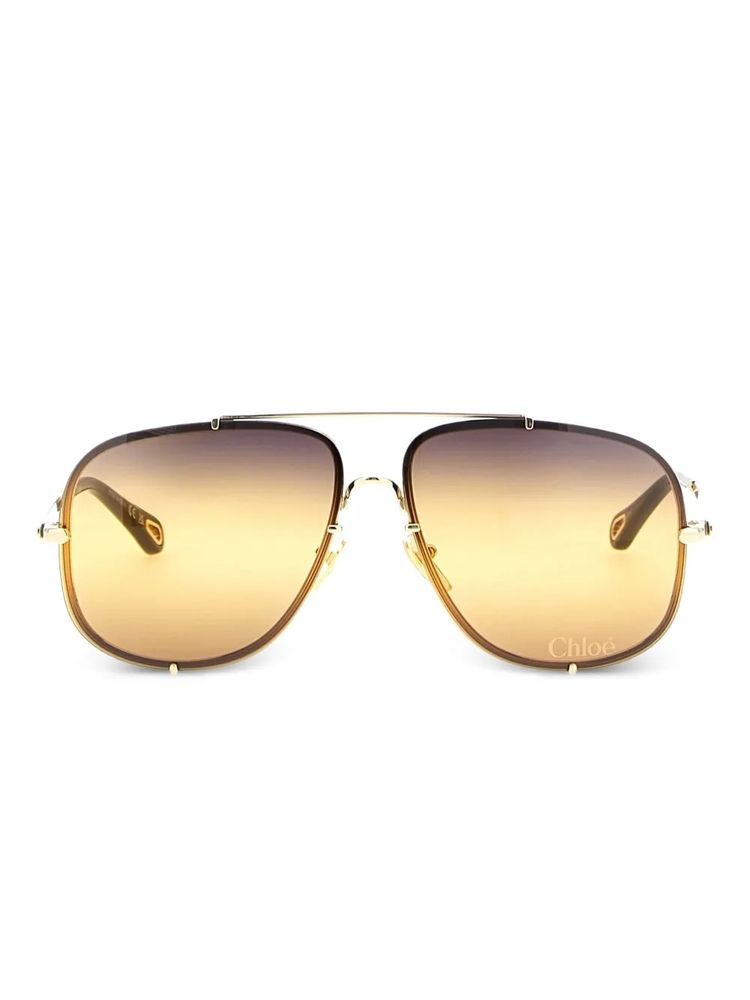 Chloé Eyewear CH0348S004 Gradient Lens Aviator Sunglasses — Gold by Chloé Eyewear