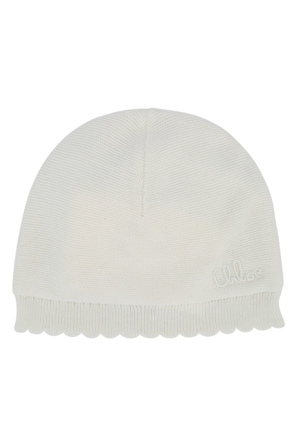 Chloe Kids SET Scalloped-Trim Knit Beanie — White by Chloe Kids