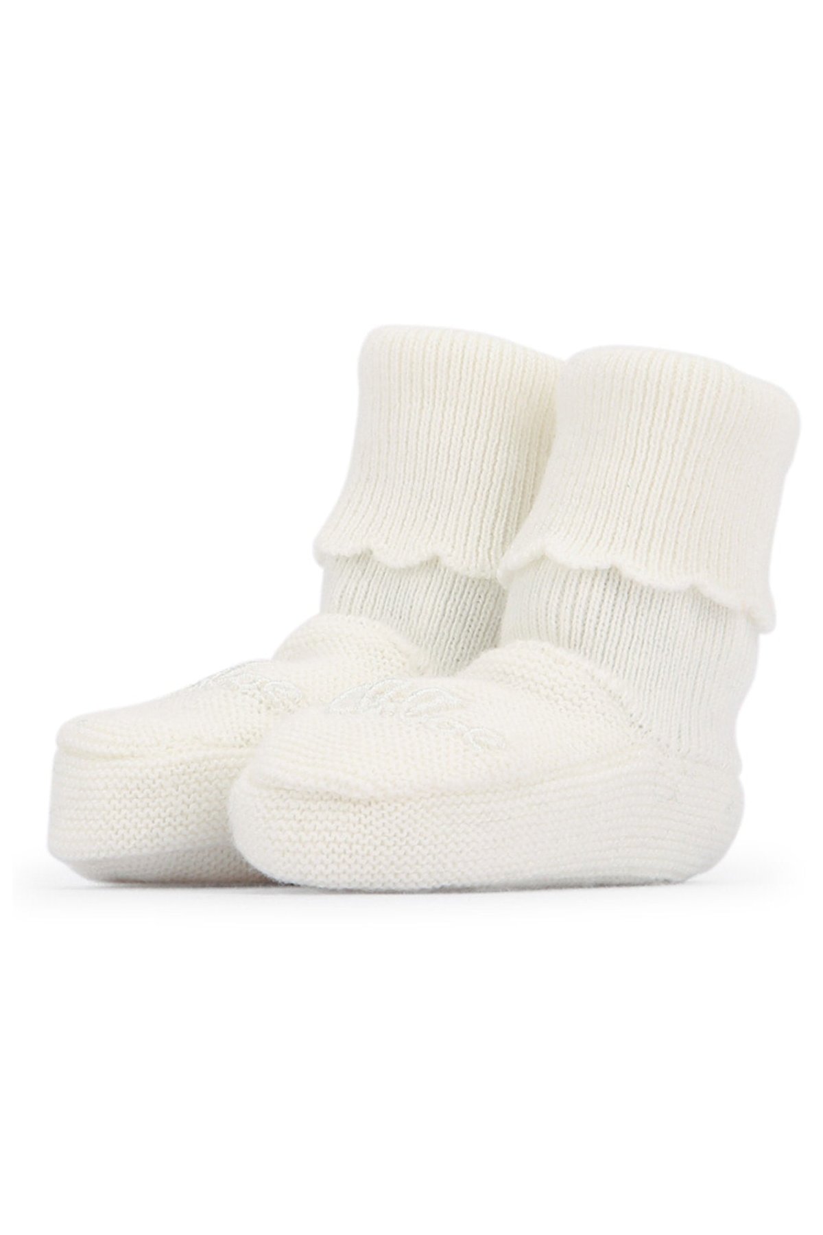 Chloe Kids SET Scalloped-Trim Knit Beanie — White, view 2