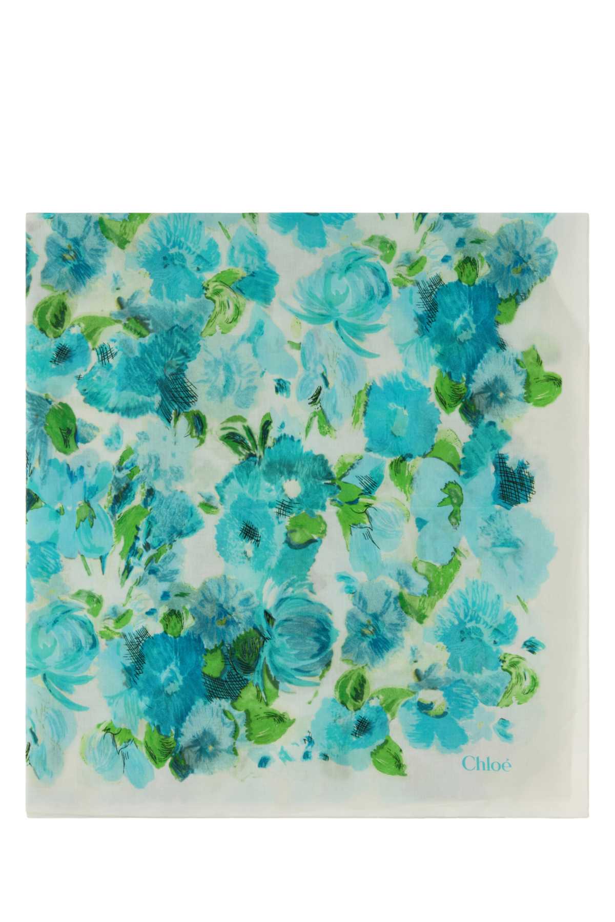 Chloé Printed Cotton Wild Flowers Scarf — Blue by Chloé