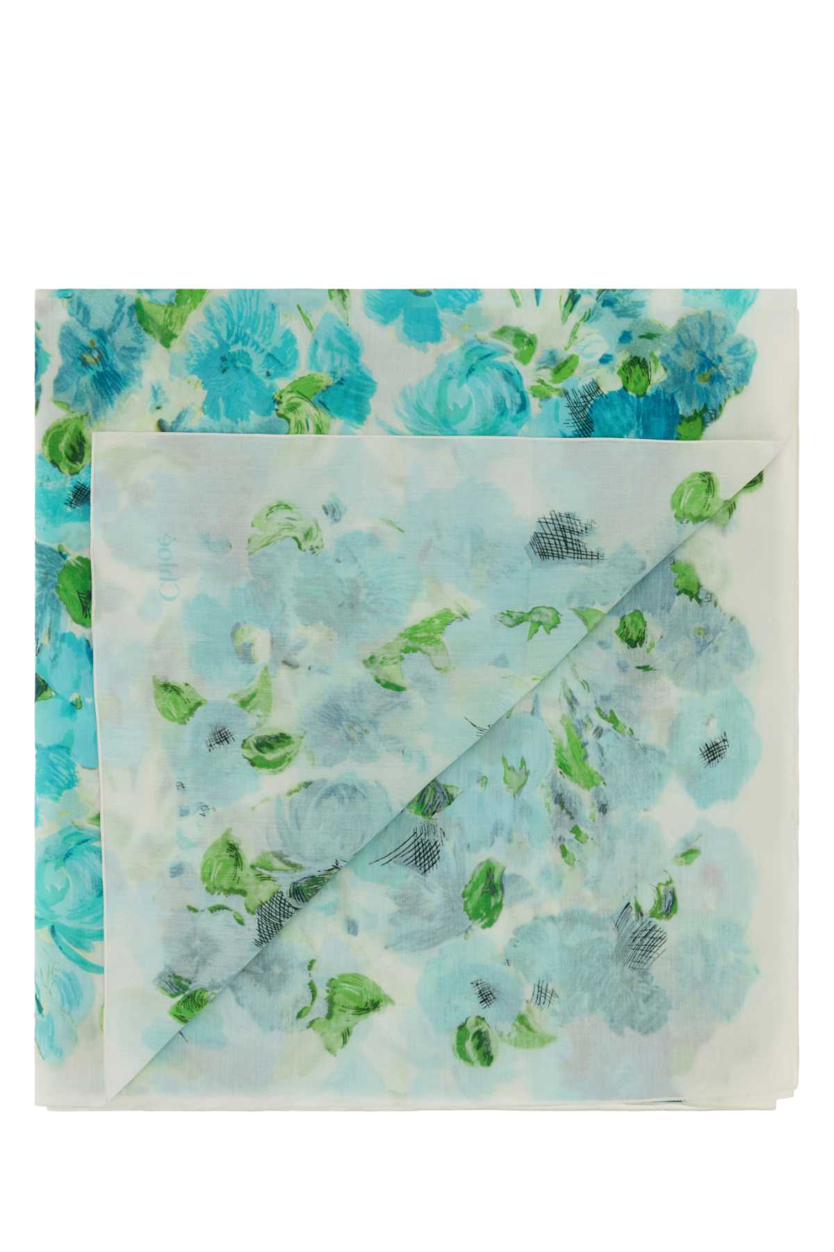 Chloé Printed Cotton Wild Flowers Scarf — Blue, view 2