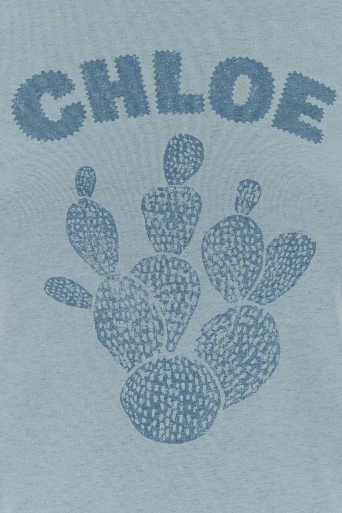 Chloé Cactus-Print Cotton T-Shirt — Blue, view 3