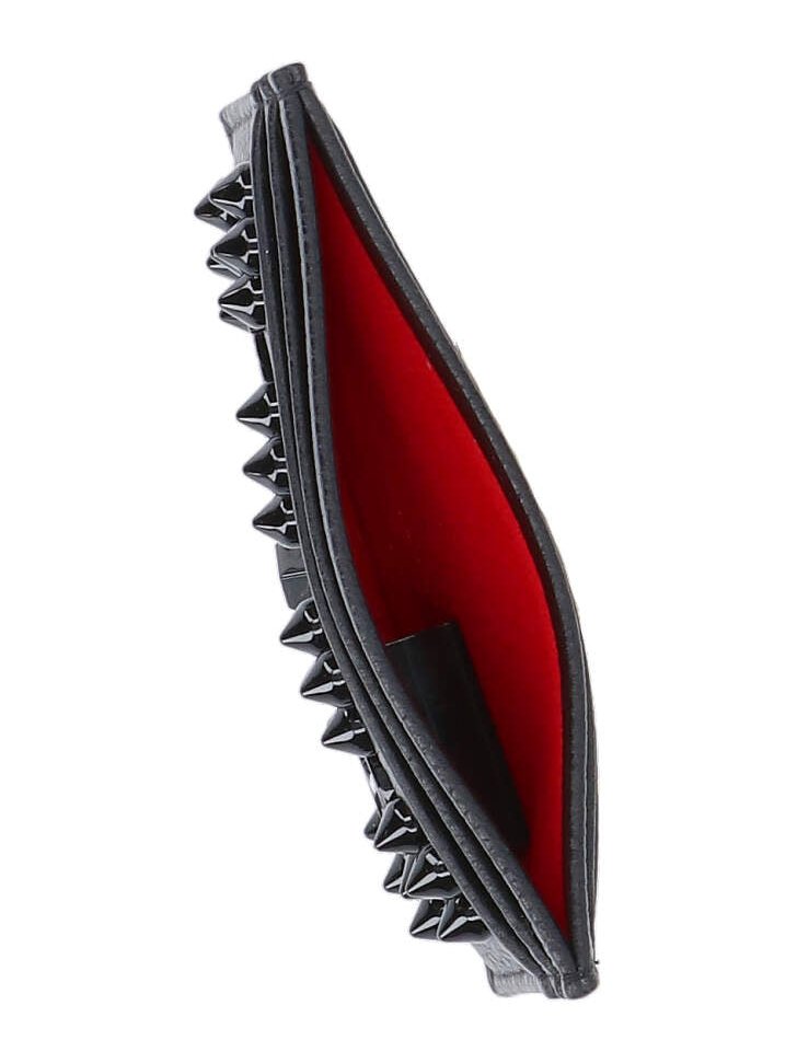 Christian Louboutin Stud-Embellished Calf Leather Card Case — Black, view 3
