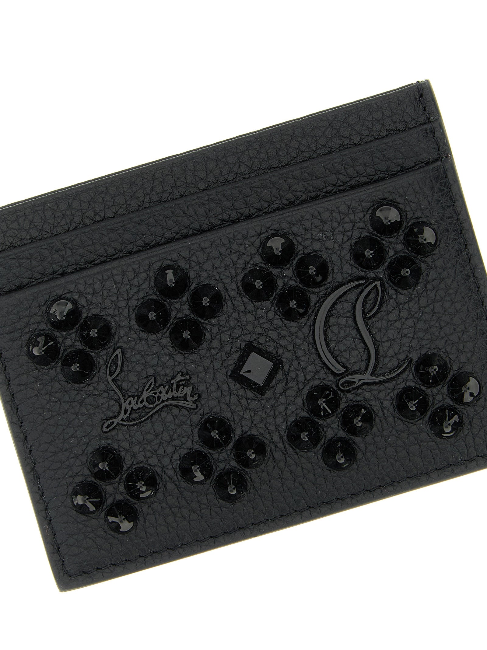 Christian Louboutin Studded Calfskin Card Case — Black, view 3