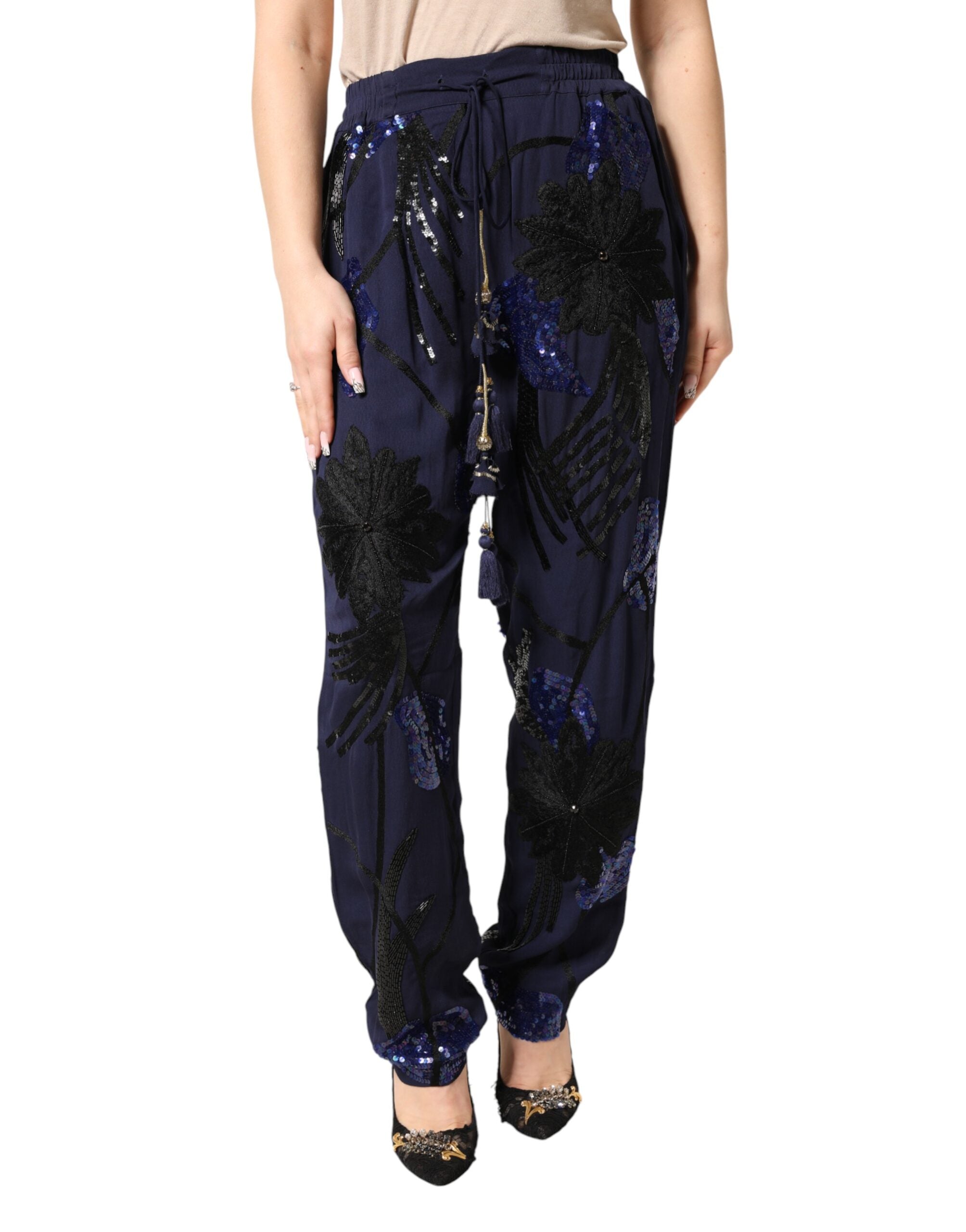 Christian Pellizzari Sequined Tapered Trousers — Navy by Christian Pellizzari