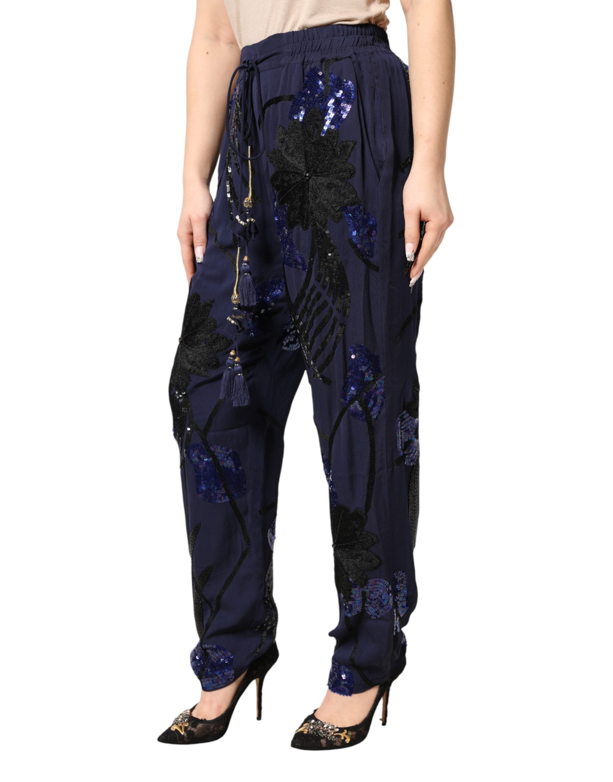 Christian Pellizzari Sequined Tapered Trousers — Navy, view 3