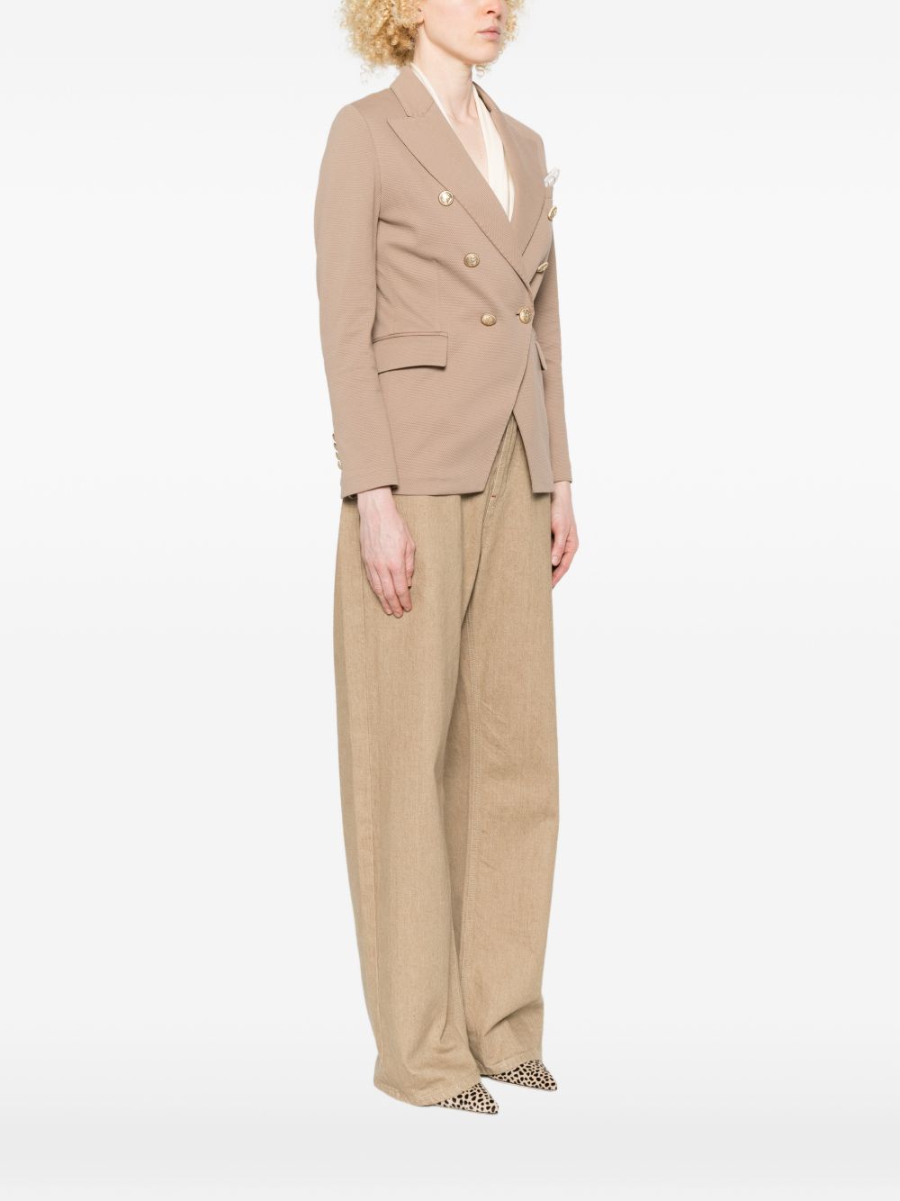 Circolo 1901 Double-Breasted Cotton Blazer — Beige, view 3