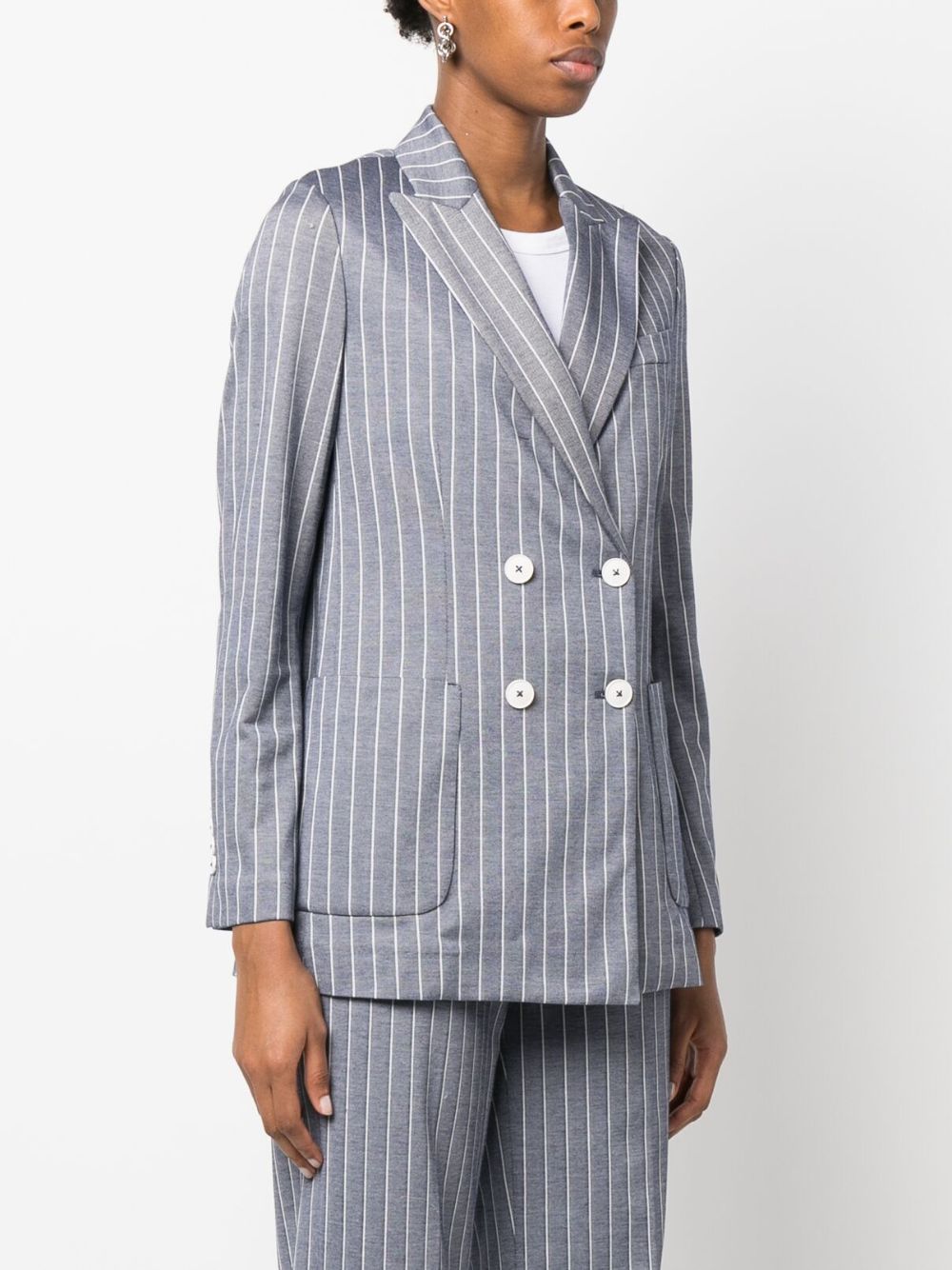 Circolo 1901 Pinstripe Cotton Blazer — Blue-grey, view 3