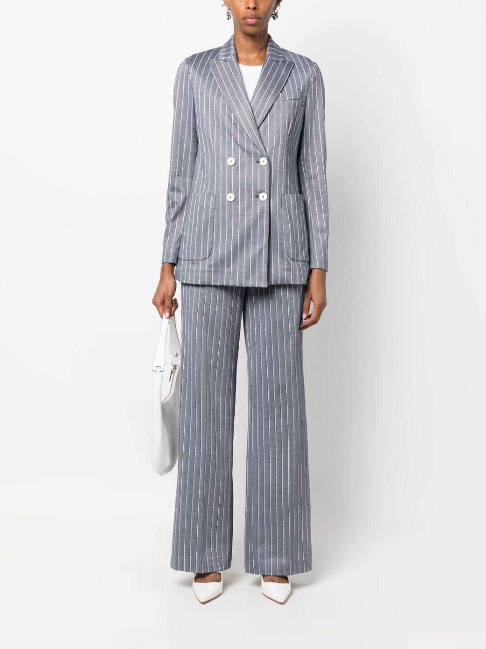 Circolo 1901 Pinstripe Cotton Blazer — Blue-grey, view 5
