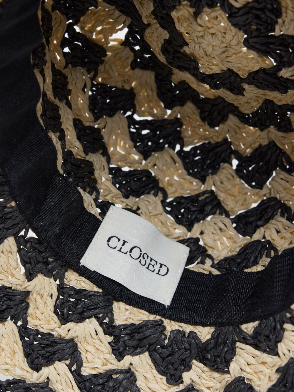 Closed Woven Straw Bucket Hat — Black, view 2