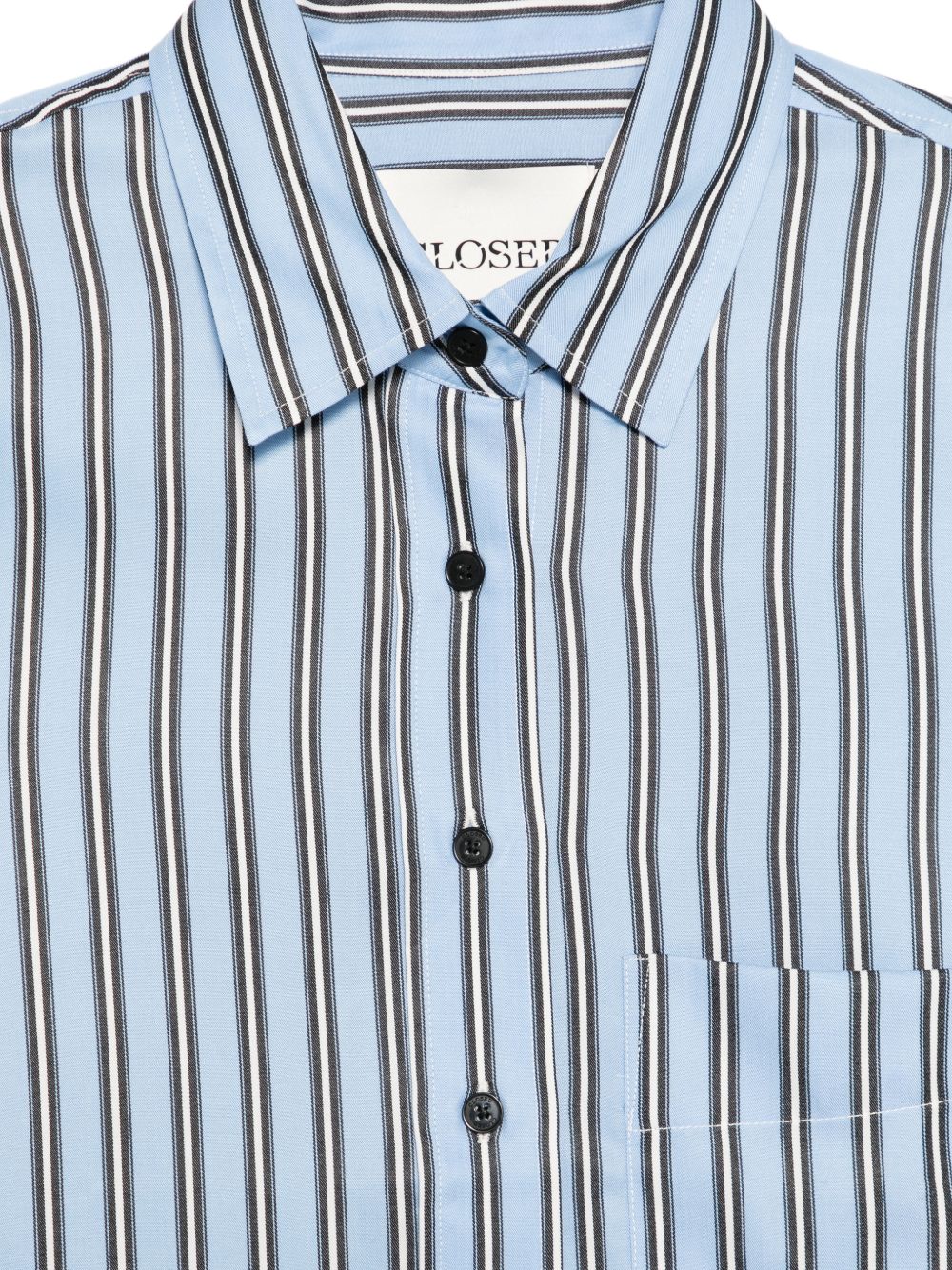 Closed Blue Striped Cropped Shirt — Blue, view 3