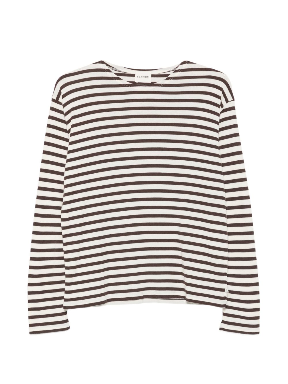 Closed Striped Cotton Blend T-Shirt — Brown by Closed