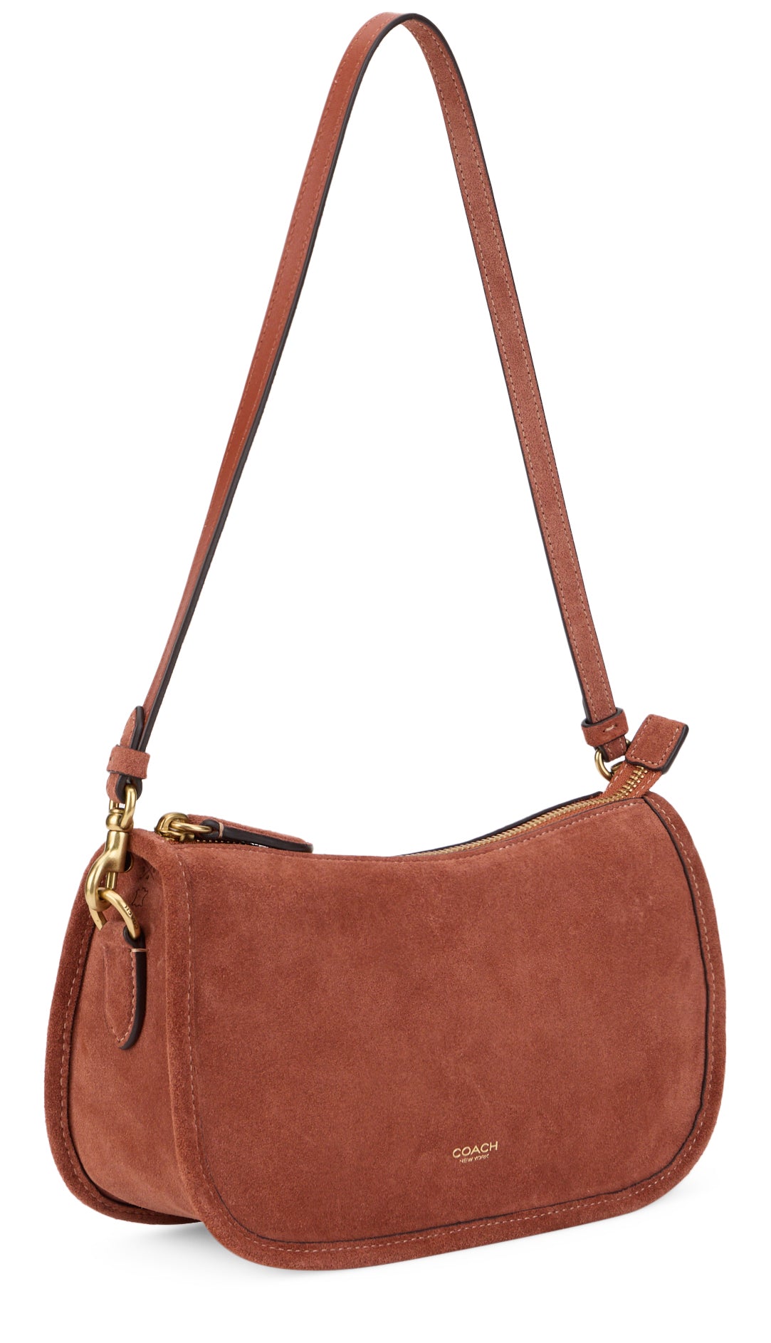 Coach Suede Calfskin Shoulder Bag — Brown, view 3