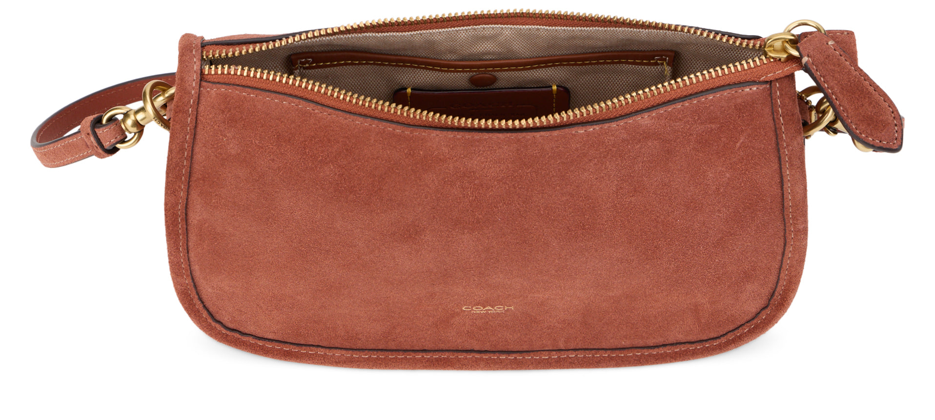 Coach Suede Calfskin Shoulder Bag — Brown, view 5