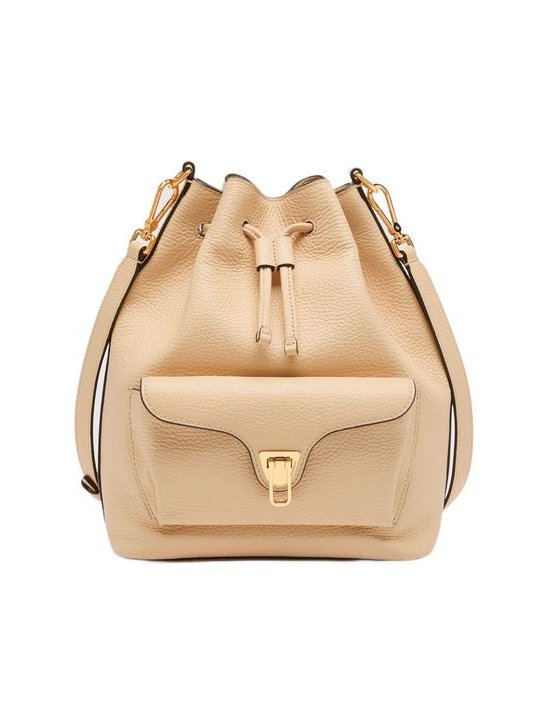 Coccinelle Leather Bucket Bag — Beige, view 2