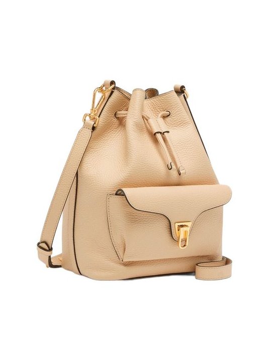 Coccinelle Leather Bucket Bag — Beige, view 3