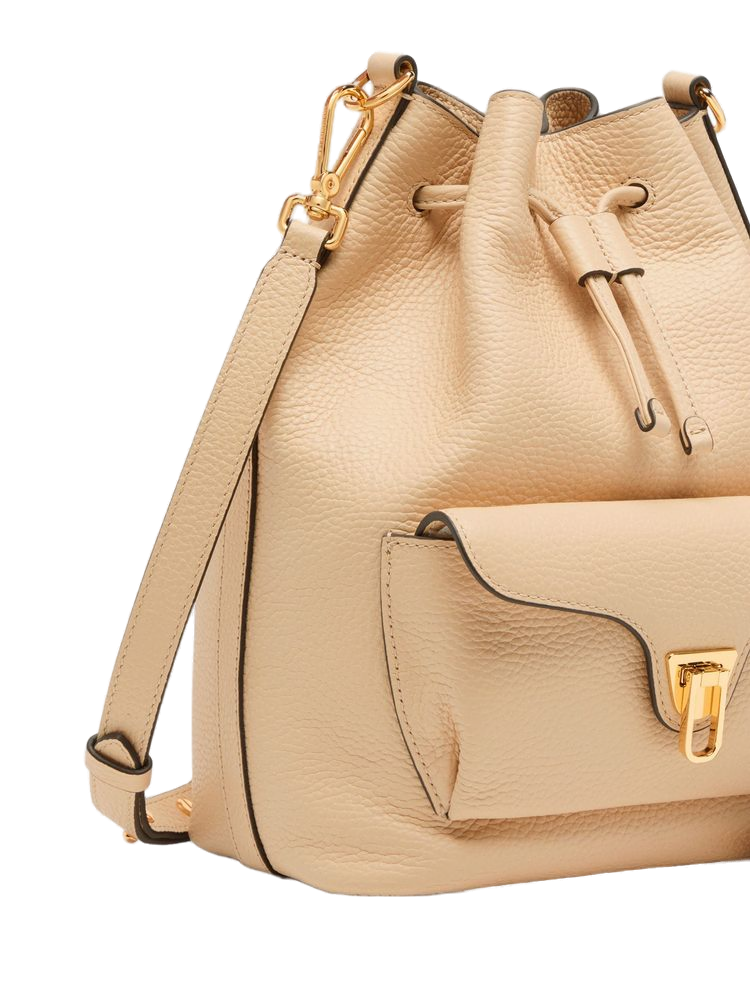 Coccinelle Leather Bucket Bag — Beige, view 5