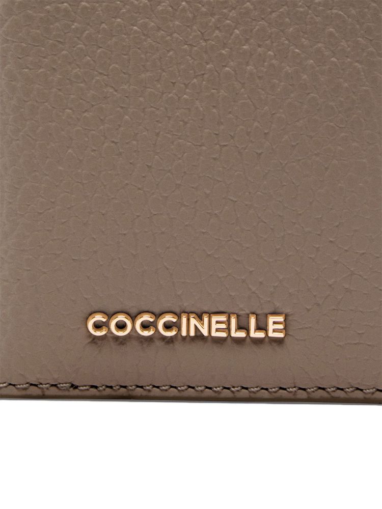 Coccinelle Grained Cowhide Card Case — Taupe, view 4