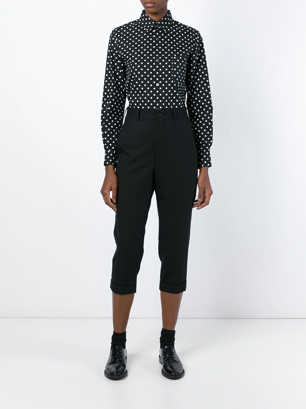 Comme Comme Pinstripe Wool Trousers — Black, view 2