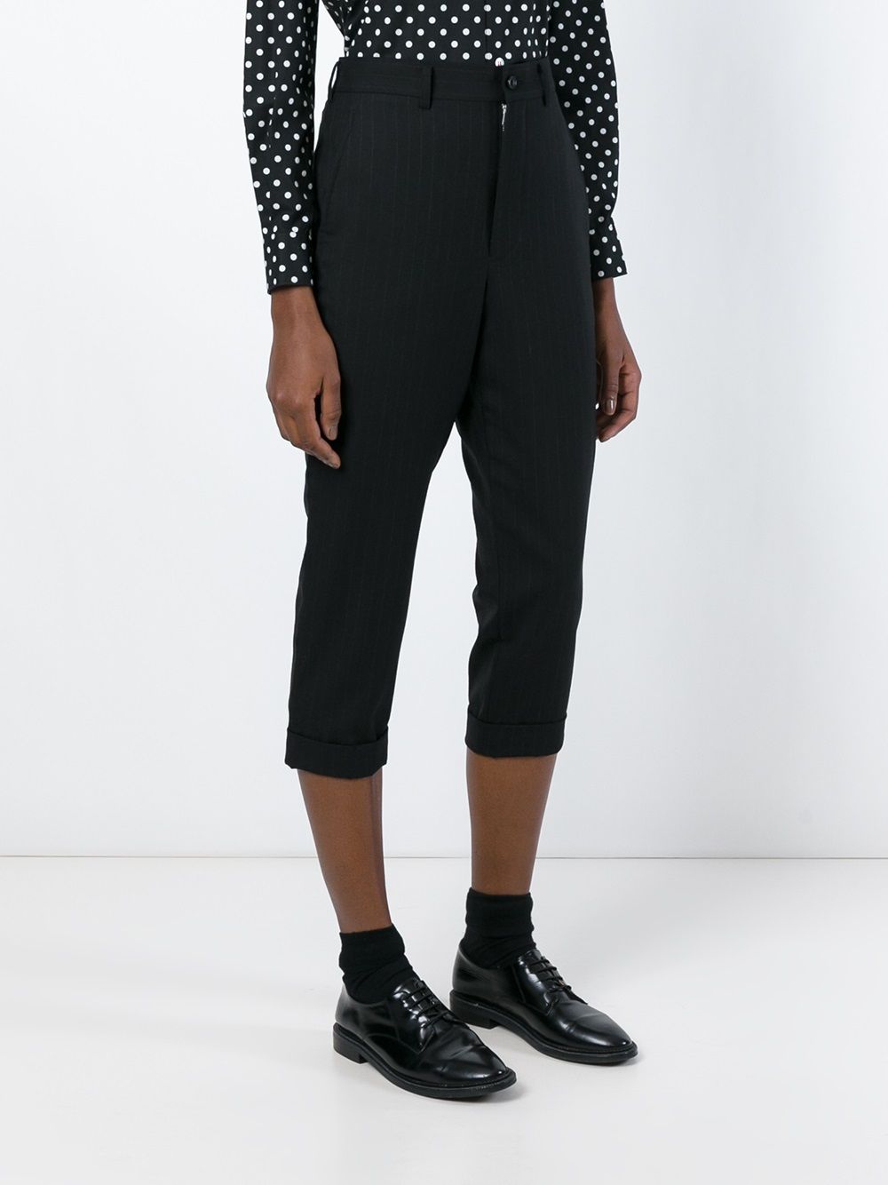 Comme Comme Pinstripe Wool Trousers — Black, view 3