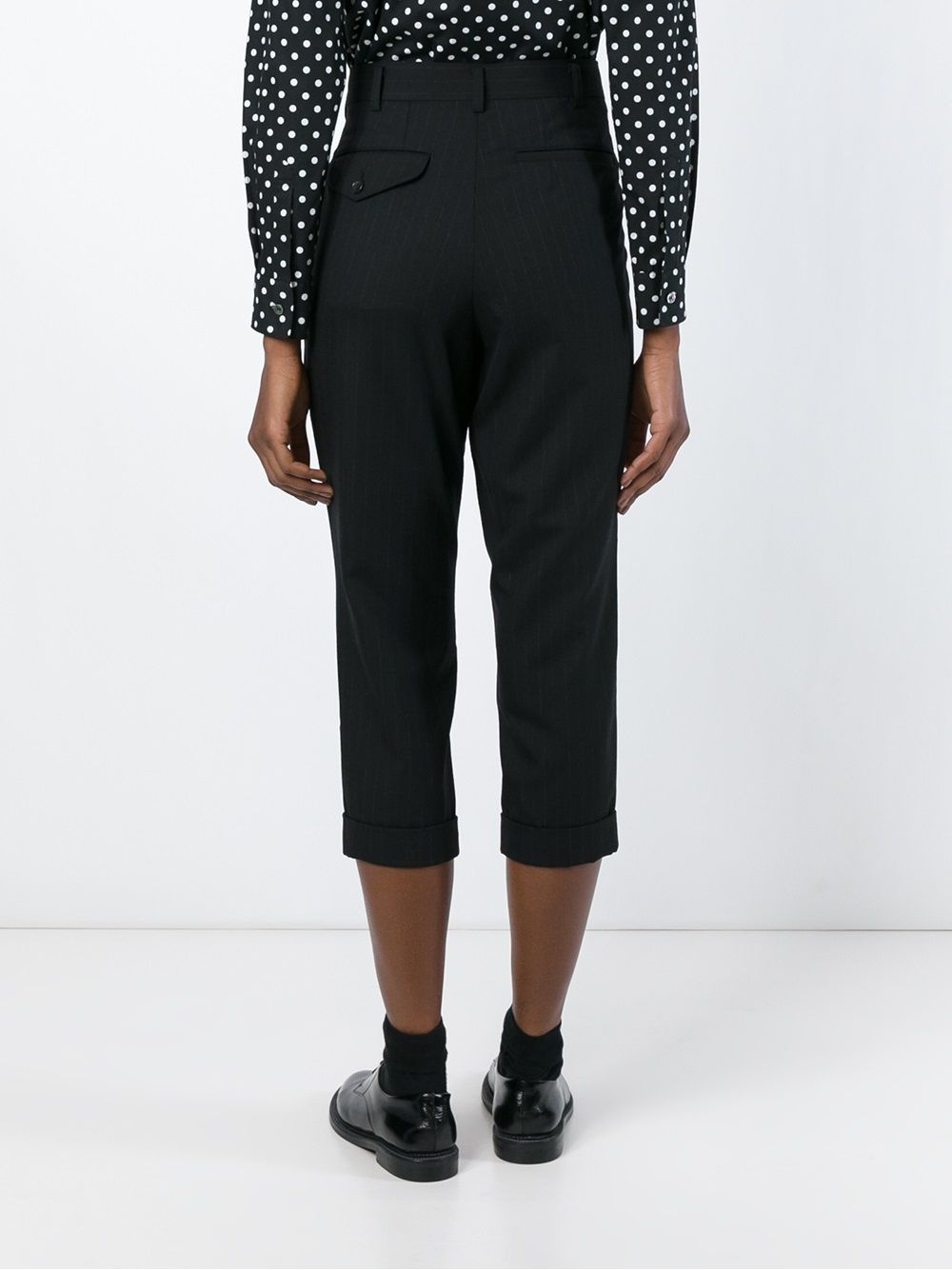 Comme Comme Pinstripe Wool Trousers — Black, view 4