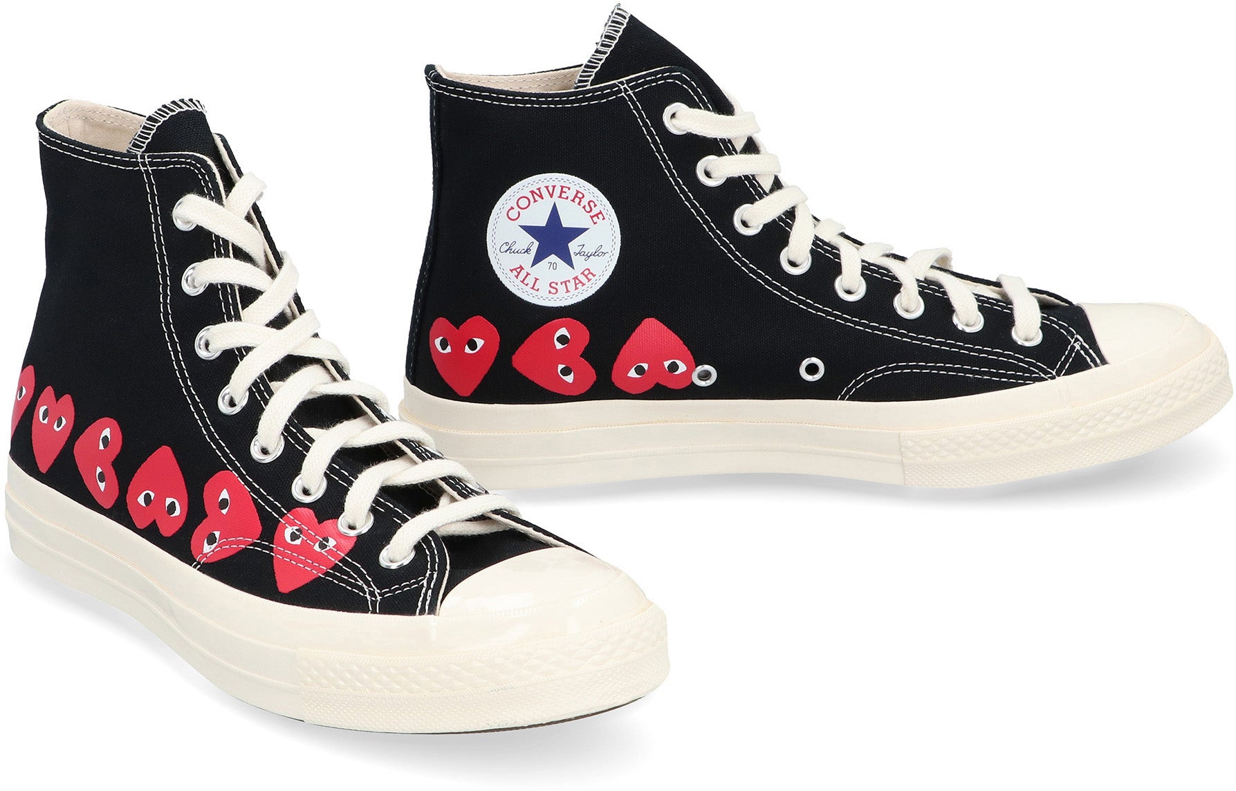 Comme Des GarçOns Play Hearts Printed Canvas High-Top Sneaker — Black, view 3