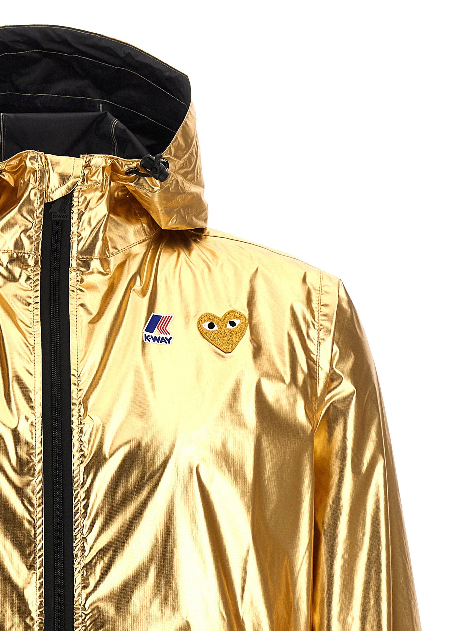 Comme Des Garçons Play Metallic Hooded Waterproof Jacket — Gold, view 3
