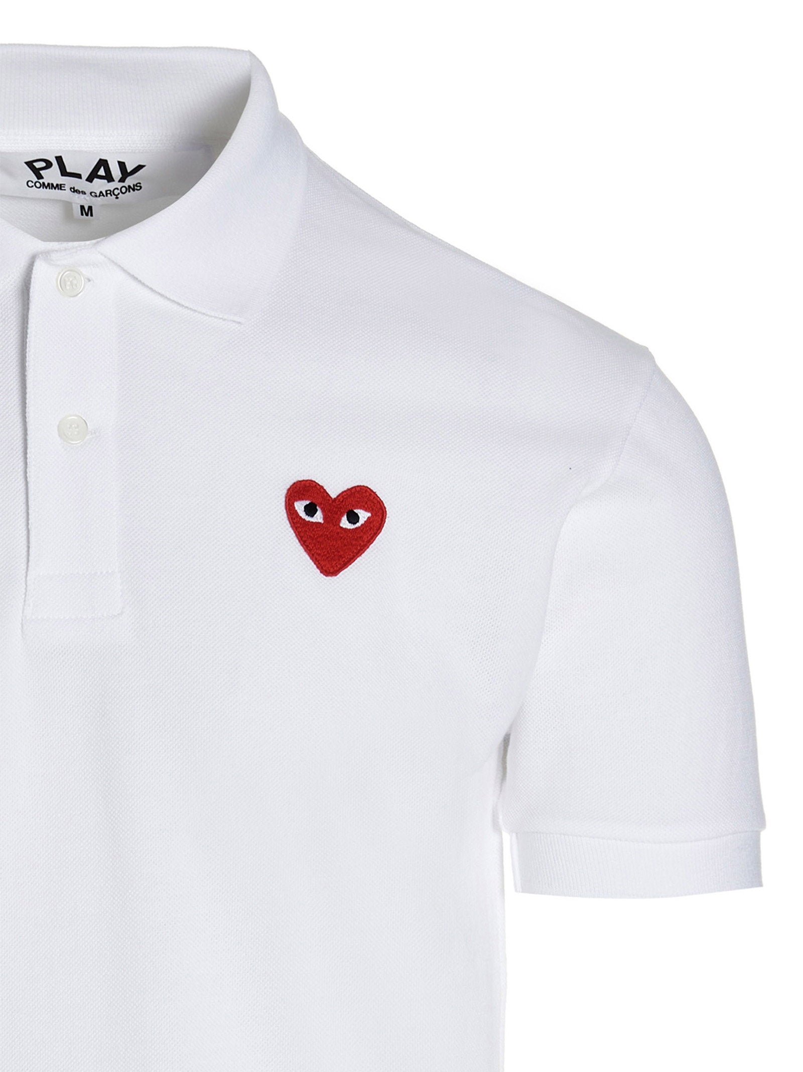 Comme Des Garçons Play Logo-Embroidered Piqué Polo — White, view 3