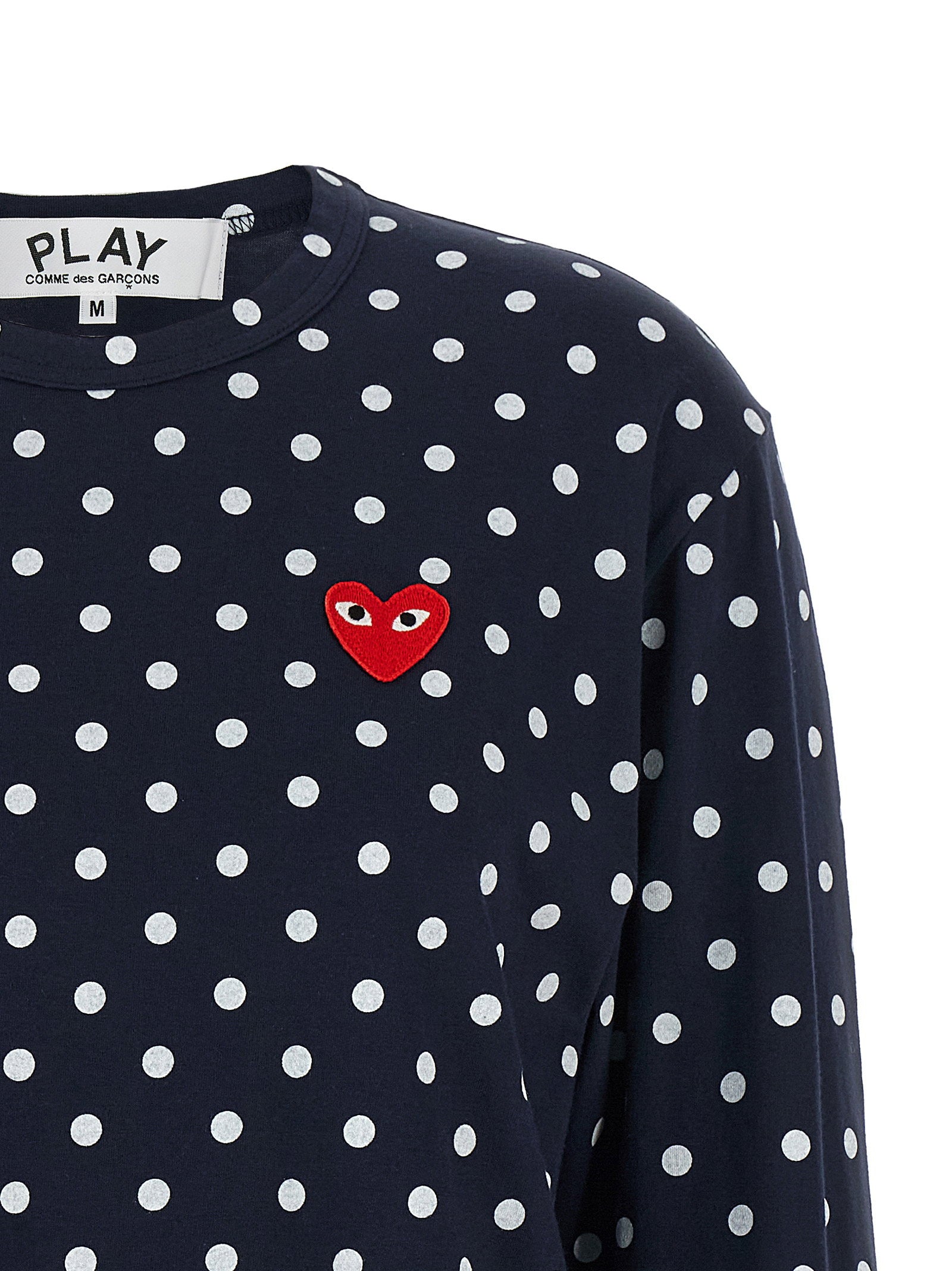 Comme Des Garçons Play Polka-Dot Cotton T-shirt — Navy, view 3