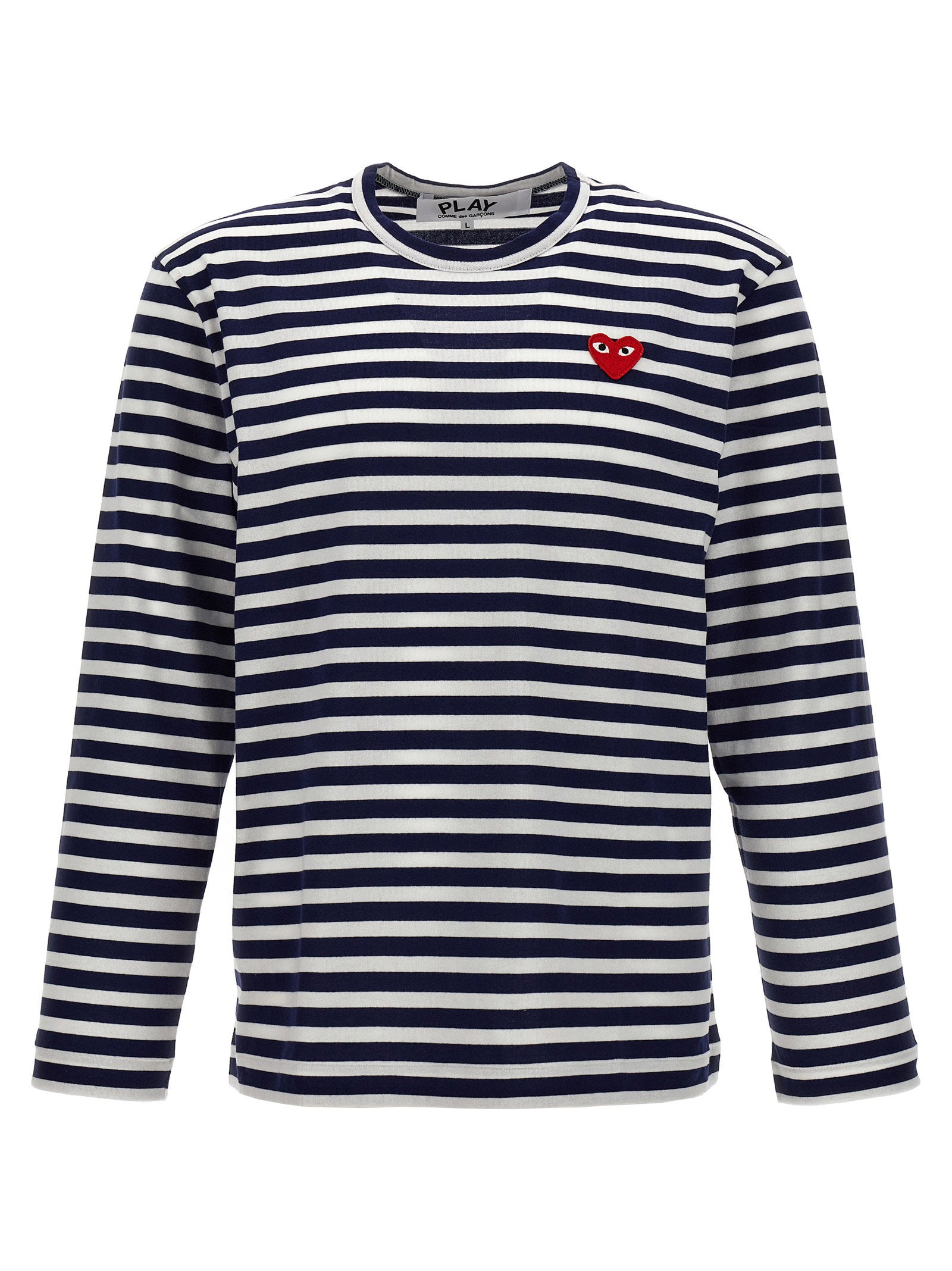 Comme Des Garçons Play Logo-Patch Striped T-Shirt — Navy by Comme Des Garçons Play