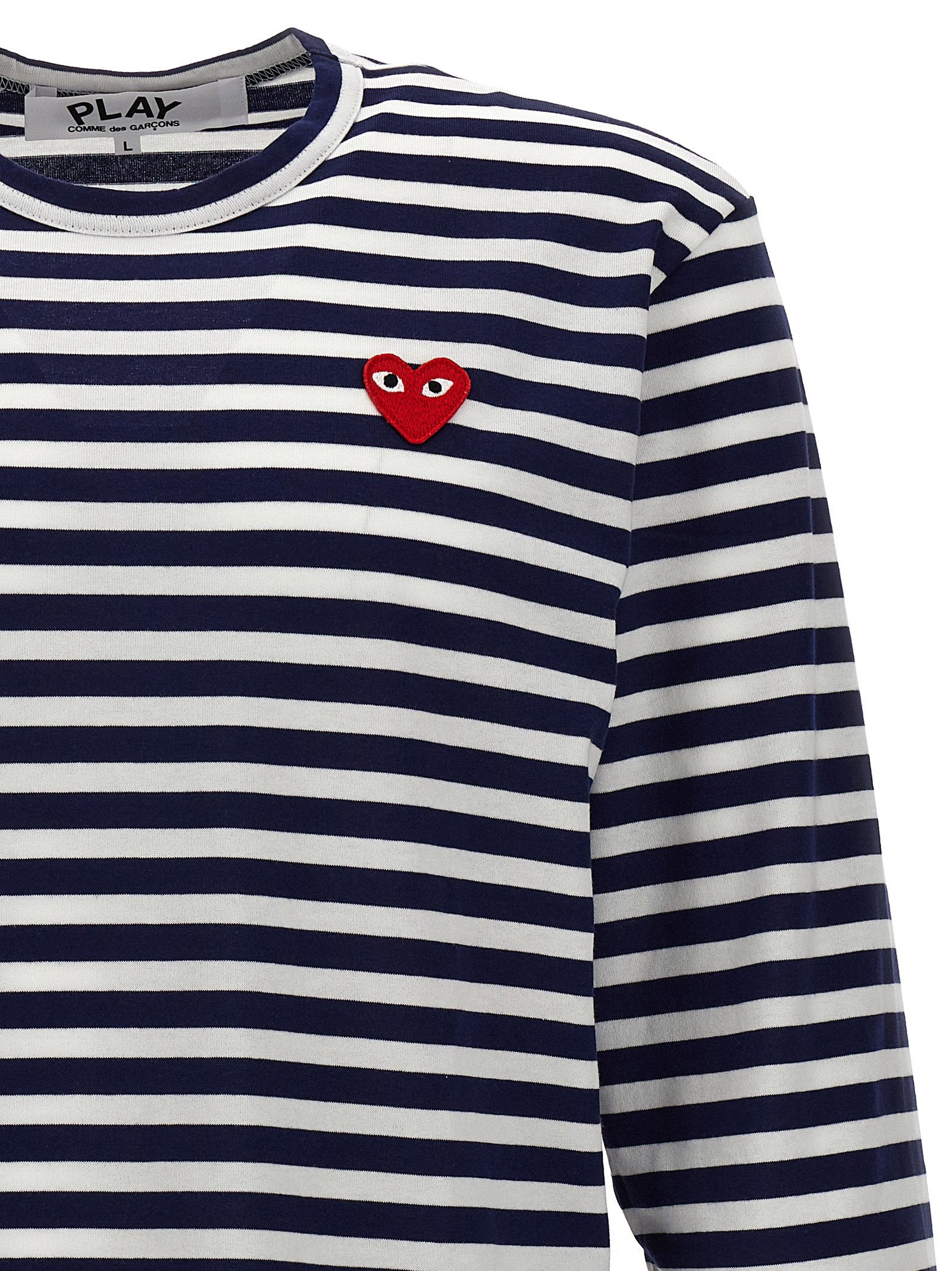 Comme Des Garçons Play Logo-Patch Striped T-Shirt — Navy, view 3