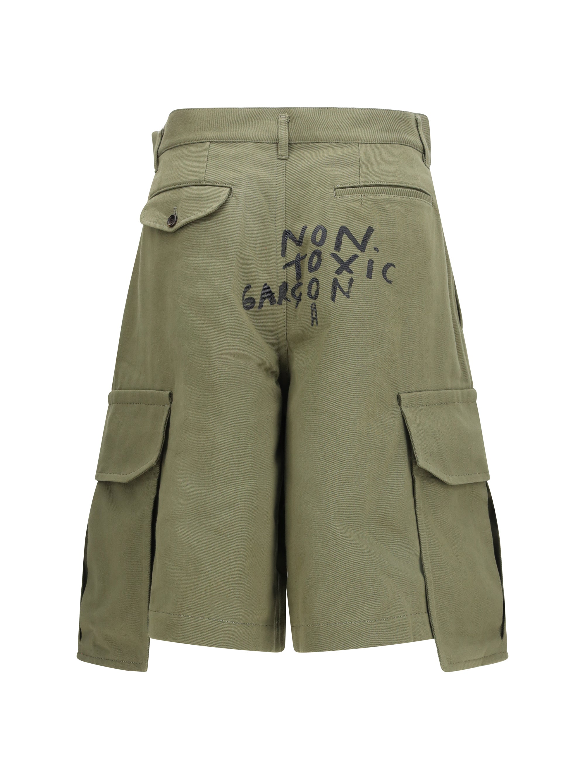 Comme Des GarçOns Shirt Printed Cotton Cargo Shorts — Green, view 2