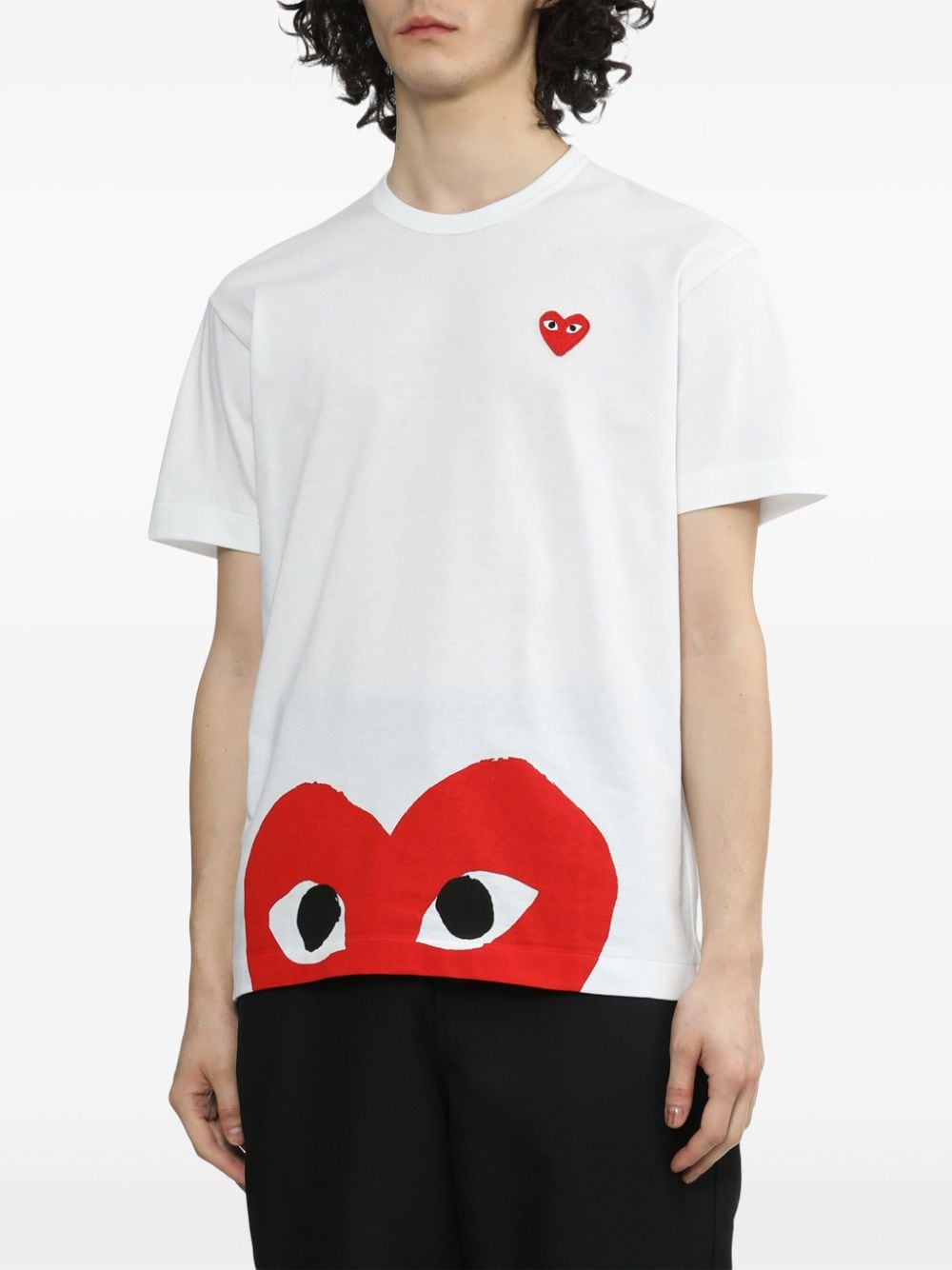 Comme Des Garcons Red Heart Appliqué T-Shirt — White, view 3