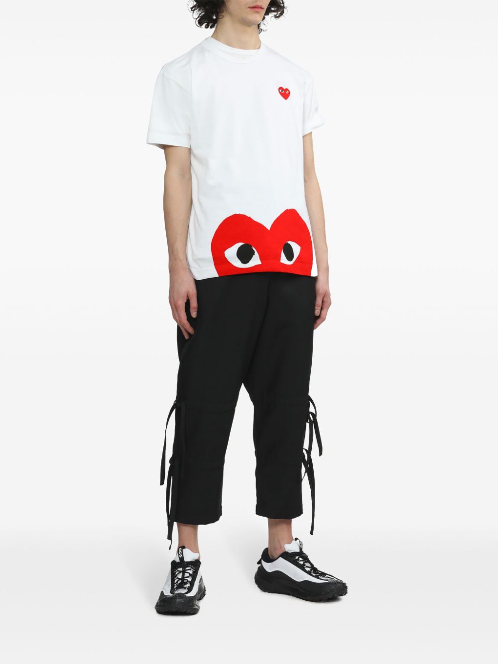 Comme Des Garcons Red Heart Appliqué T-Shirt — White, view 4