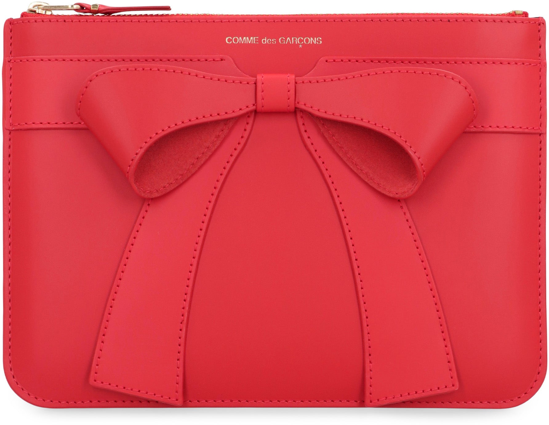 Comme Des GarçOns Wallet Bow-Appliqué Calf Leather Clutch — Red, view 2