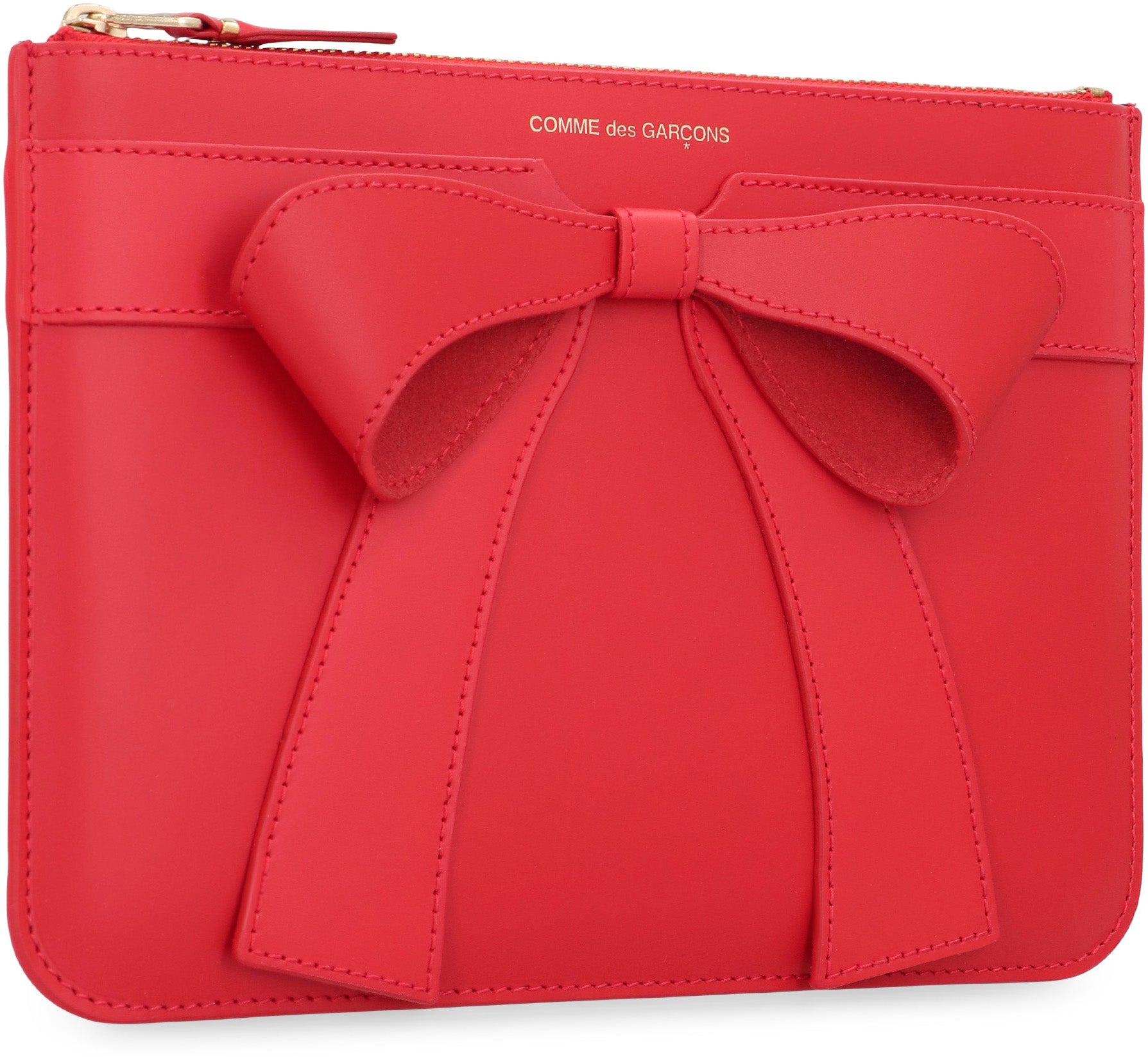 Comme Des GarçOns Wallet Bow-Appliqué Calf Leather Clutch — Red, view 3