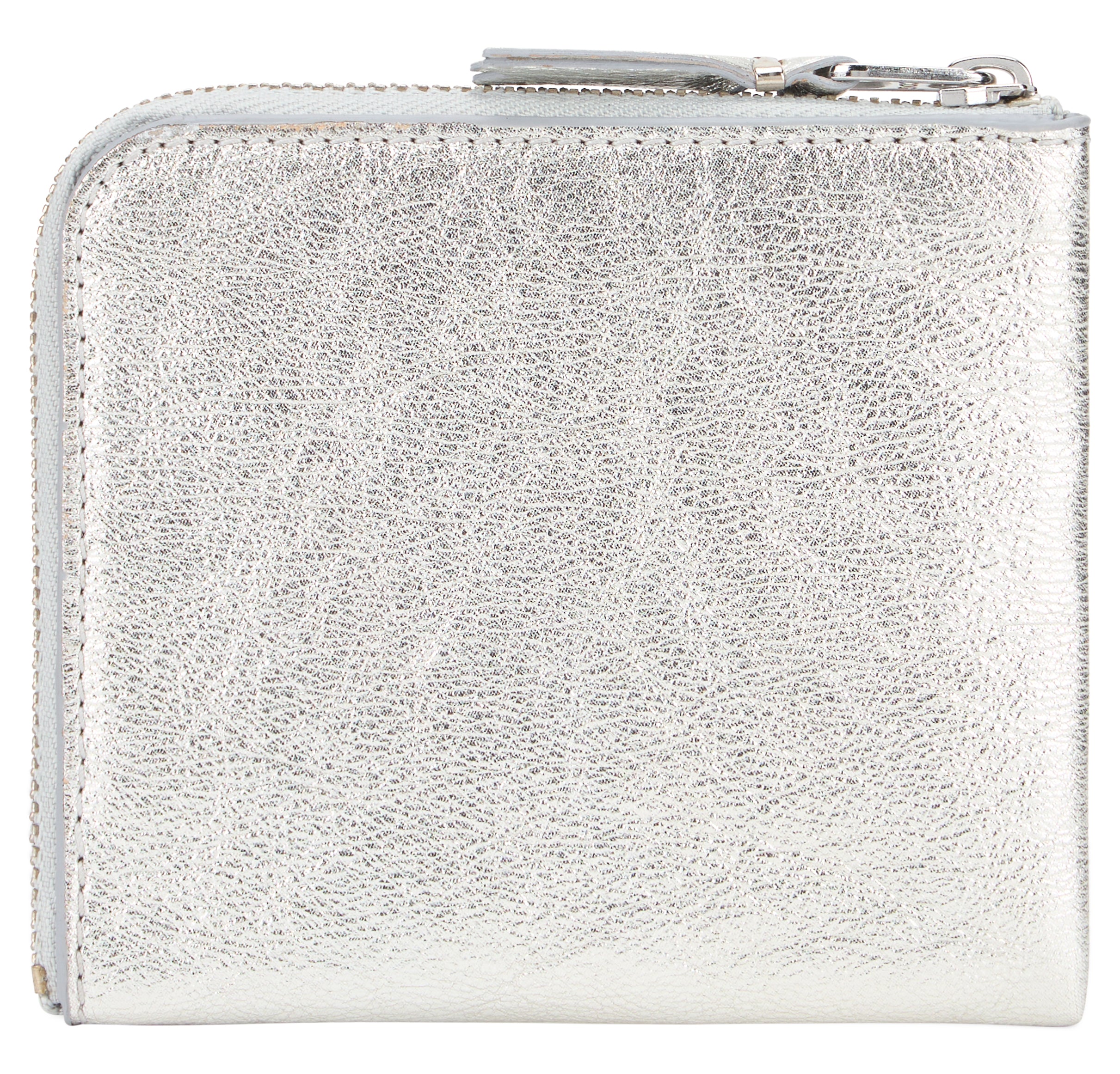 Comme Des GarçOns Wallet Half-Zip Metallic Vachette Wallet — Silver, view 3